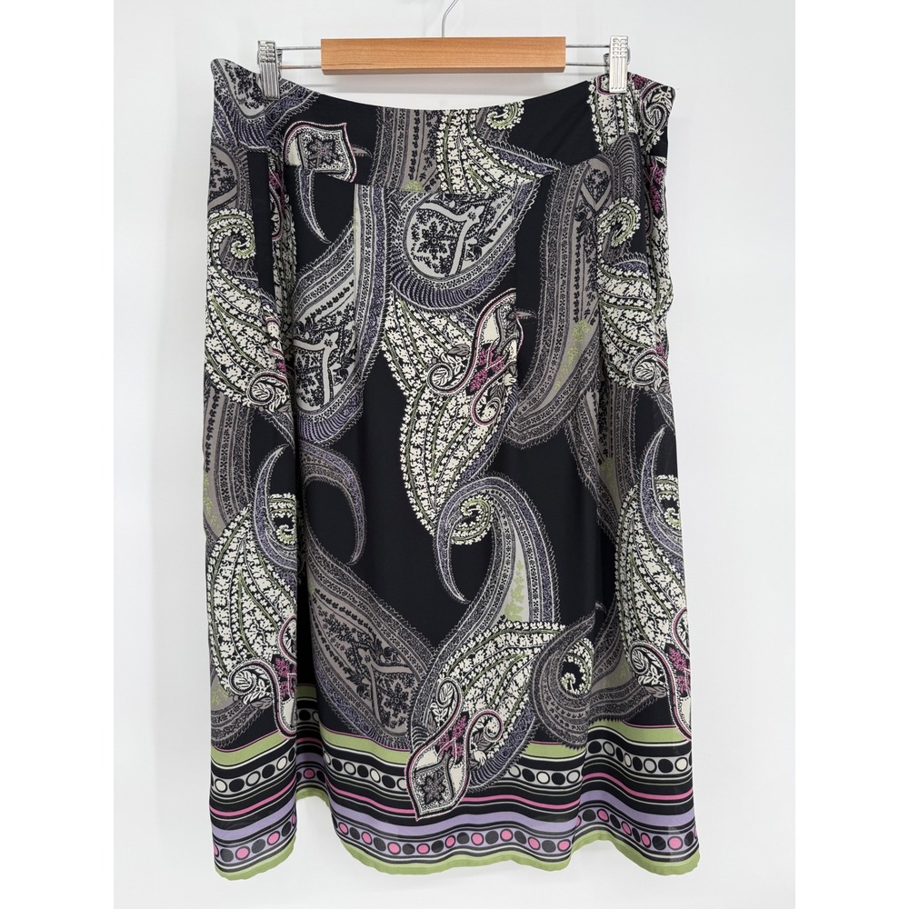 Emma James Woman Black Paisley Midi Skirt Plus Sz 16W Side Zip A-Line Lined‎